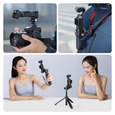 Ulanzi PK13 (C067) - mocowanie, adapter z wielofunkcyjną płytką do DJI Osmo Pocket 4/3 i Xtra Muse - przykład użycia